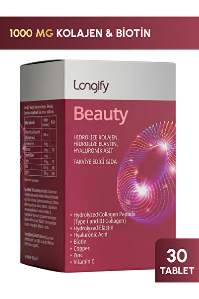 Longify Beauty Kolajen Tip 1&3, Hidrolize Elastin, Hyaluronik Asit, Biotin, V...