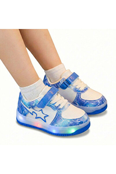 Kidohug Pantofi copii cu lumini LED, Inchidere velcro, Alb/Albastru