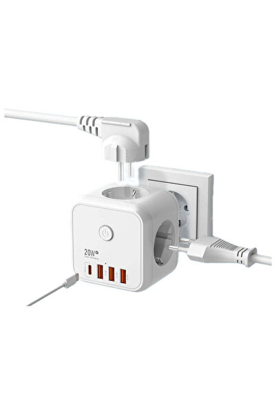 OEM 7-in-1 Cube Power Adapter, 3 Schuko Sockets + 3 USB-A Ports + 1 Type-C Po...