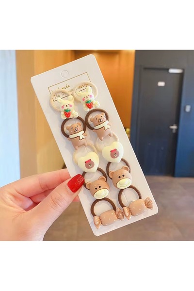 Toka Sepetim Kahverengi Temalı Küçük Boy Lastik Toka Seti 5 Çift Bebek Tokası