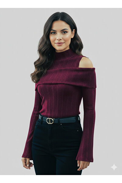 Moda Lounge Produs nou pentru femei, burgundy, cu guler Modanna, cu mâneci sp...