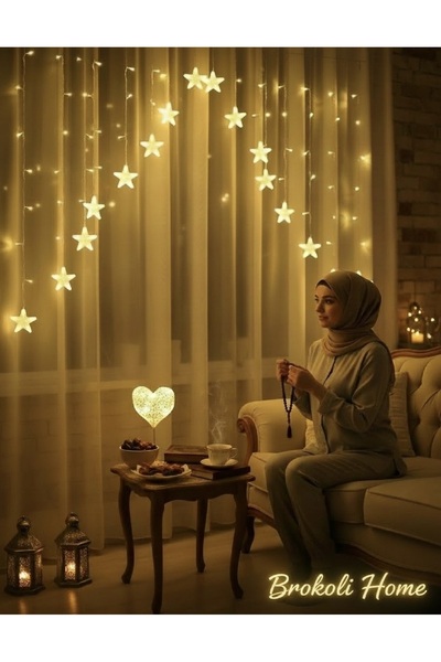 Brokoli Home Yıldız Perde Led GünIşığı Çapraz Led 3 Mt Fişli 16 Saçaklı 8 Fon...
