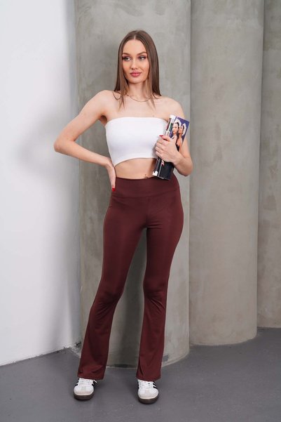 glanour Women's Brown High Waist Shaping / Sculpting Flared Leggings