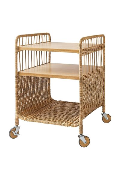 IKEA Yan Sehpa, Rattan, 37x53 cm Tekerlekli