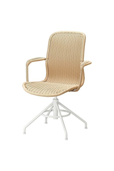 IKEA Rattan Çalışma Sandalyesi, Bej-Beyaz, Kolçaklı, Genişlik: 65 cm Derinlik...
