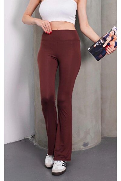 glanour Colanți maro pentru femei talie înaltă efect modelator evazat