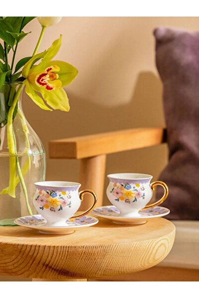 LC Waikiki Patterned Porcelain Coffee Cup Set of 2 90 m Floral Pattern Lilac