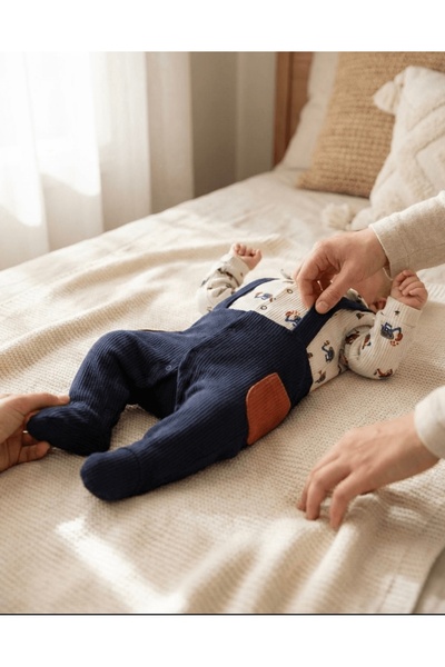 Necix's Erkek Bebek Ekskavatör Desenli Çıtçıtlı Salopet Tulum