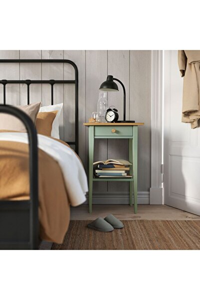 IKEA komodin, gri-yeşil-açık kahverengi boyalı, 46x35 cm