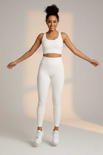 Dropcek eticaret Λευκό κολάν με ψηλόμεσο κορδόνι – Γυναικείο αθλητικό & καθημ...