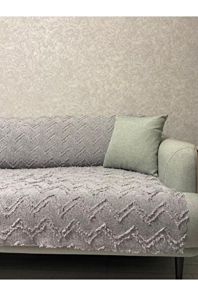 Bambus 170x210 Püsküllü Desenli Modern Kaymaz Taban Şönil Jakarlı Koltuk Örtüsü