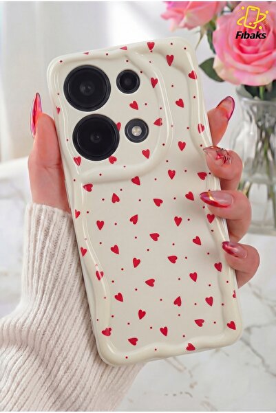 Fibaks Redmi Note 13 Pro 4G Kılıf Kamera Korumalı Dalga Kenarlı Kırmızı Kalp ...