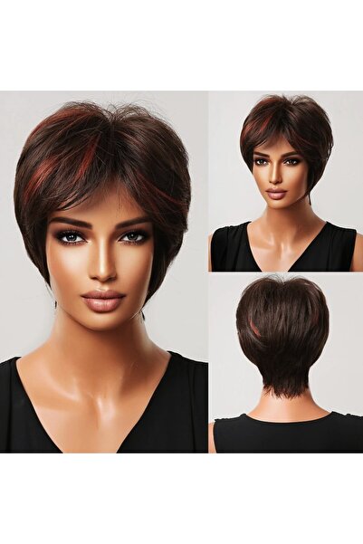 animis beauty Κοντή σατέν περούκα με χάλκινες κλωστές, συνθετικές ίνες με loo...