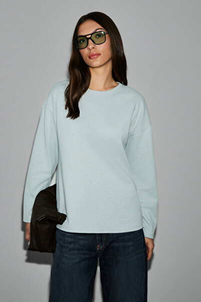 GRIMELANGE Neat Women's Organic Cotton Crew Neck Oversized Fit Long Sleeve Gr...