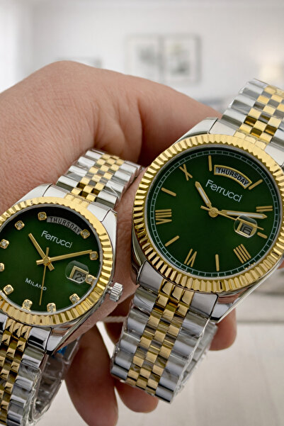 Ferrucci Çiftlere Özel Çelik Kordon Takvimli Kadran Sevgili Kombini Özel Çift...