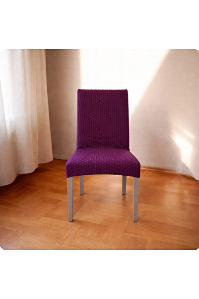 ESV Likralı Fiyonk Desenli Sandalye Kılıfı Mor