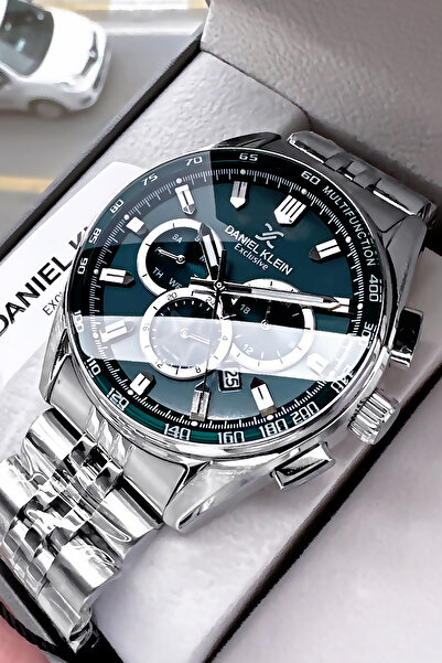 Daniel Klein ساعة يد رجالية من داماتليك مقاومة للماء باللون الفضي والبترولي -...