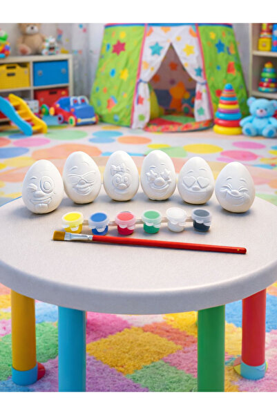 Atölye yüksel Emoji Yumurtalar Taş Boyama Seti =6 Taş + 6 Renk Boya + 1 Fırça