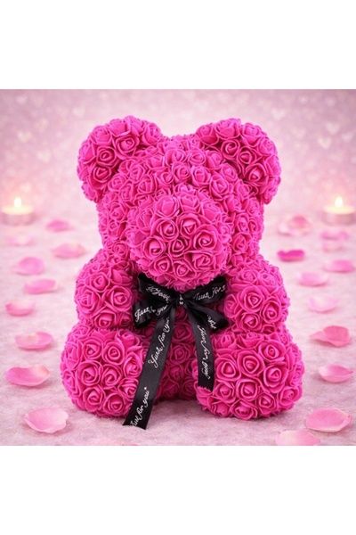 velve Ursulet floral roz magenta din Trandafiri 40 cm, decorat manual, cutie ...