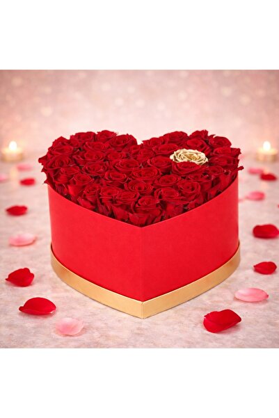 velve Aranjament floral Eterno, cutie inima cu trandafiri de sapun rosii, Ros...