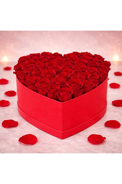 velve Aranjament floral Desire cutie inima cu 41 trandafiri de sapun, rosu, Rosu