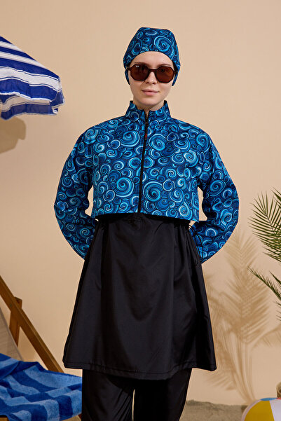 GAVLİA Women's Hijab Swimsuit 3-Piece Set - Half-Covering Zippered..