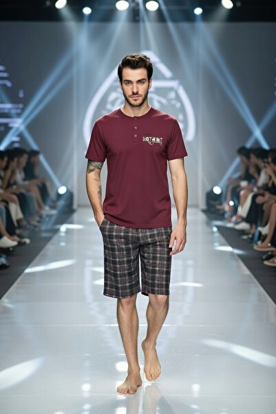 Aydoğan بدلة بيجامة شورت رجالي قطن 100% 250321