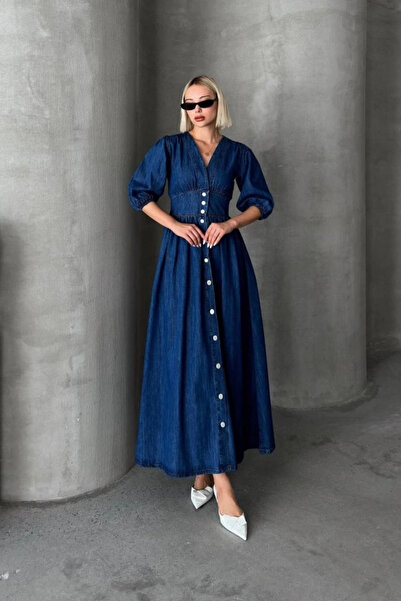 EDA COLLECTION 7037 فستان من الدنيم-أزرق