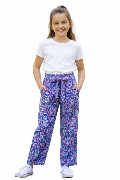 BAGLAN Широки панталони с еластични връзки за момиче с щампа BGL-ST04625
