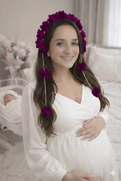 ALAZ TASARIM HOBİ تاج الأمومة اللؤلؤي مع الأقراط - إكسسوار أمومة أنيق | صور...