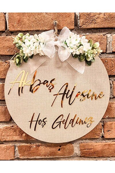 PSAcraft Kapı Süsü Ev Hediyesi Hoş Geldiniz Gold yazılı Isme Özel 30 X 30 Cm