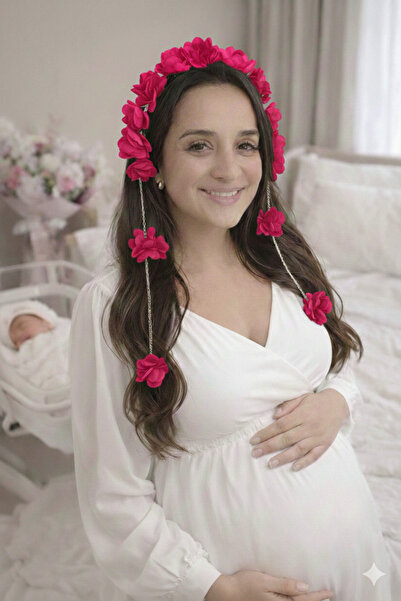 ALAZ TASARIM HOBİ Women's Maternity Crown with Fuchsia Earrings