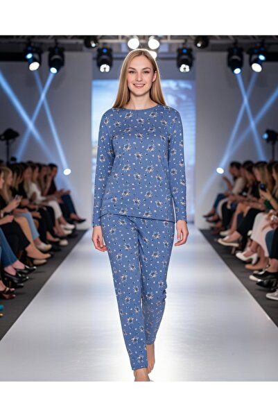 Aydoğan pure Синьо-рожевий піжамний комплект з квітковим візерунком, довгі ру...