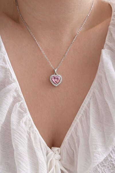 sirius jewelry 316L Çelik Pembe Kalp Kolye