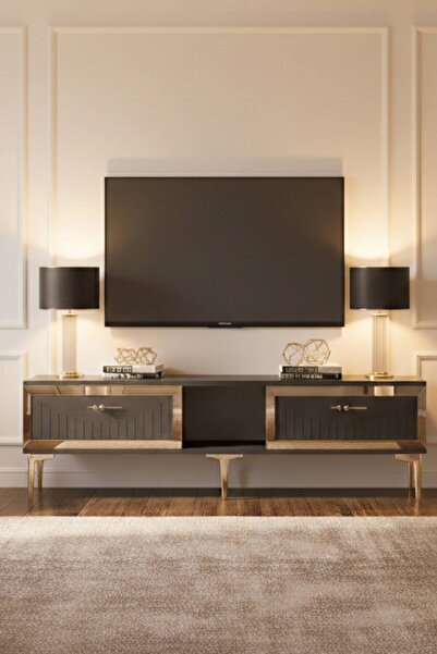 YUMEDİ DESİGN TSA1503AG - KEREM TV STAND , TV SEHPASI 150CM ANTRASİT-GOLD