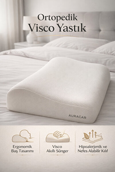 Auracar Ortopedik Visco Boyun Yastığı Boyun Düzleşmesine Destekli Lüks Yastık
