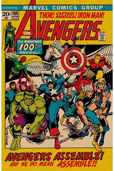 Caph Design Avengers Çizgi Roman Kapağı Vintage Kraft Poster - 33x48cm