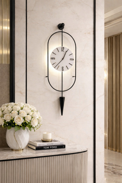 MetaQuartz Aksesuar Siyah Ledli Serenity Pendulum Duvar Saati , Modern Dekora...