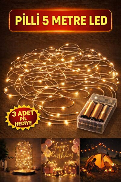 Baloncu Dede 5 Metre Gün Işığı Peri Led Işık Pilli Yanıp Sönen Özel Gün Doğum...