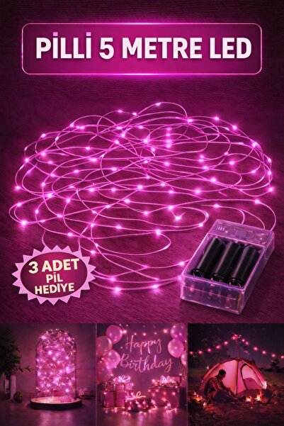 Baloncu Dede 5 Metre Pembe Peri Led Işık Pilli Yanıp Sönen Özel Gün Doğum Gün...