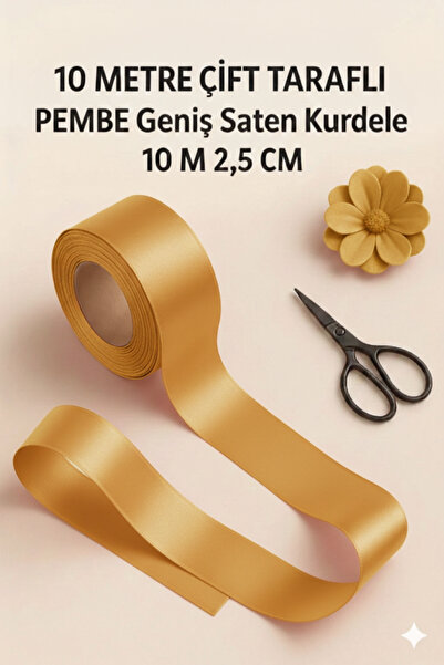 serap çiçekçilik Gold Renk Saten Kurdele 2,5 Cm 10 Metre Gold Renk Saten Kurd...