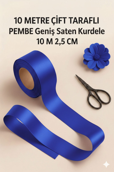 serap çiçekçilik Saks Mavisi Saten Kurdele 2,5 Cm. 10 Metre Saks Mavisi Saten...