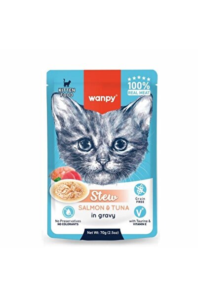 Wanpy Stew Gravy Pocuh Ton Balıklı ve Somonlu Yavru Yaş Kedi Maması 70 gr