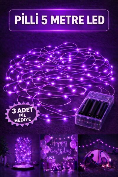 Baloncu Dede 5 Metre Mor Peri Led Işık Pilli Yanıp Sönen Özel Gün Doğum Günü ...