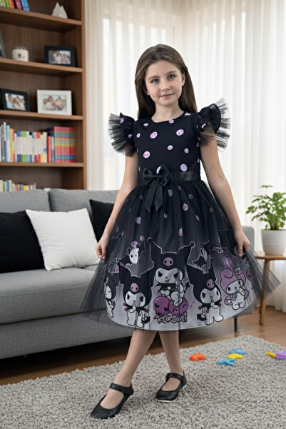 tny kids collection Krep Kuromi Kız Çocuk Elbisesi