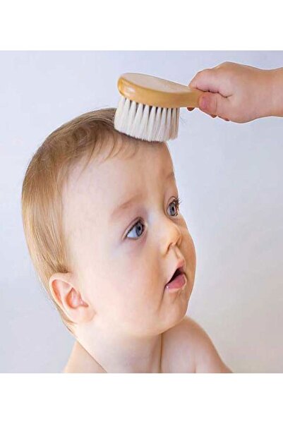 fikirstore %100 Gerçek Keçi Kılı Doğal Yumuşacık Bebek Saç Fırçası Ve Doğal Ahşap Tarak Seti