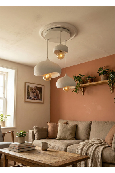 Limon 3D Desing Modern 3’lü Sarkıt Avize - 20/30/40 cm Beton Dokulu Tasarım, ...