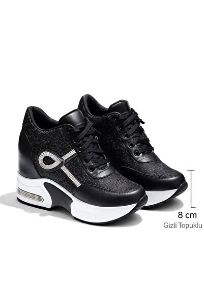 Alix Hidden Heels Sports Shoes with Crystal Gemstone Black