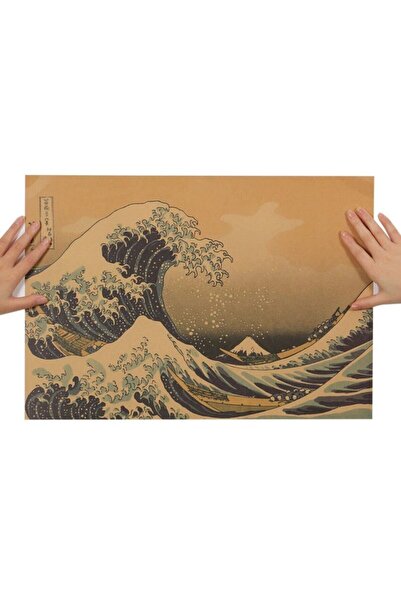Caph Design Hokusai - Büyük Dalga Vintage Kraft Poster - 33x48cm