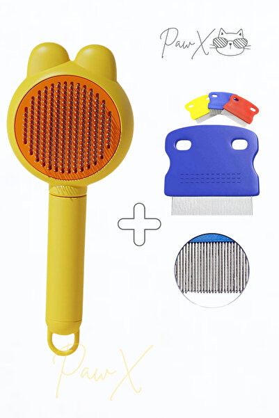 PapyonPet Kedi Köpek Otomatik Temizlenen Basmalı Tuşlu Tarak Fırça ve Bit Ve ...